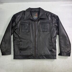 Whispering Smith Full Zip Faux Leather Quilt Lined Brown Biker Jacket Men's XL